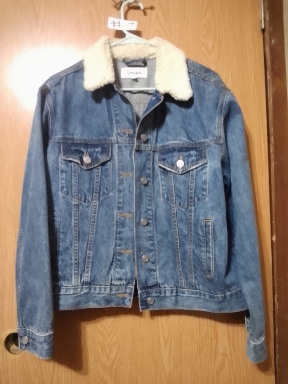 Women's Blue Denim Jacket with Cream Sherpa Collar